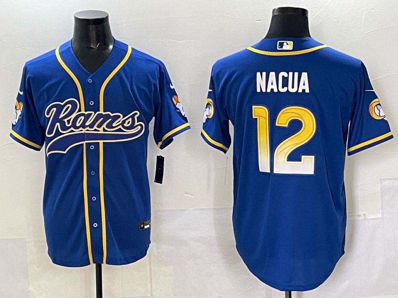 Men 2025 Los Angeles Rams 12 Nacua Blue Second generation joint name Nike Limited NFL Jersey style 01